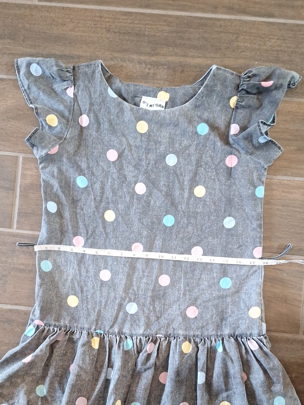 Vintage 80s Polka dot Tiered Party Dress by It's My Turn in Washed Black Size L - Picture 8 of 11